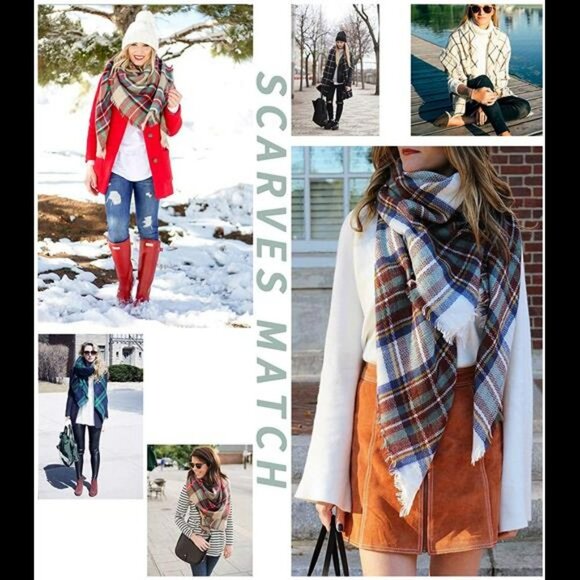 Plaid Blanket Scarf Women Warm Winter Tartan Checked Shawl Wrap Scarf Gift - Picture 4 of 6